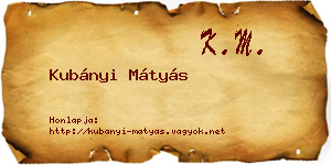 Kubányi Mátyás névjegykártya
